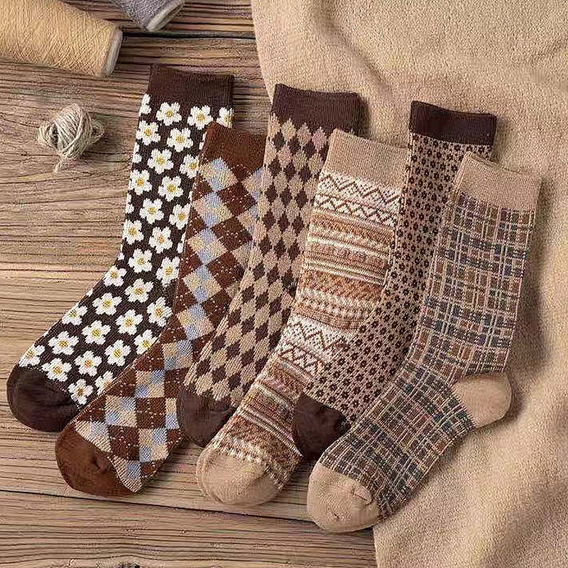 Coffee Color Socks Women's Tube Socks Winter/Spring Pure Cotton Warmth And Thickening